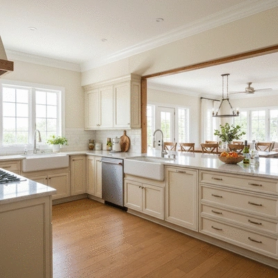 Modern kitchen with an efficient layout, clean design, and ample counter space