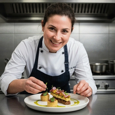 Chef presenting a beautifully plated signature dish
