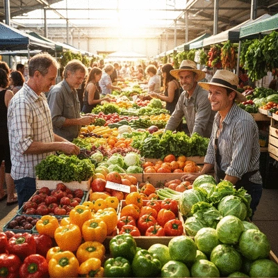Sustainable farming practices with a focus on local produce at a farmers market
